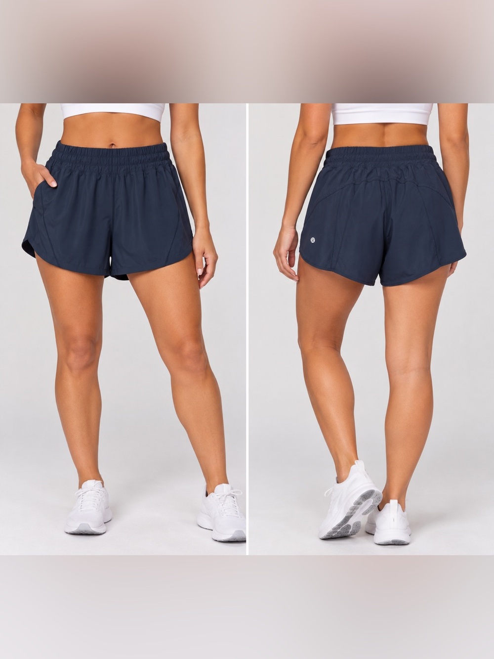 Lululemon Women’s Size 8 Navy Lined Running Athletic Shorts Zip Pocket